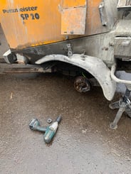 Machine with wheel fallen off due to lack of maintenance